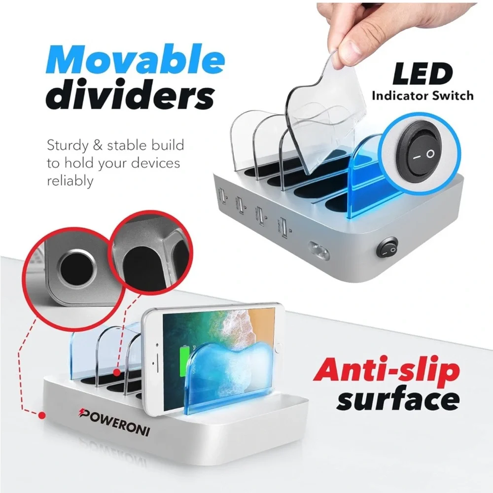 USB Charging Dock - 4-Port‎ - Fast Charging Station for Multiple Devices